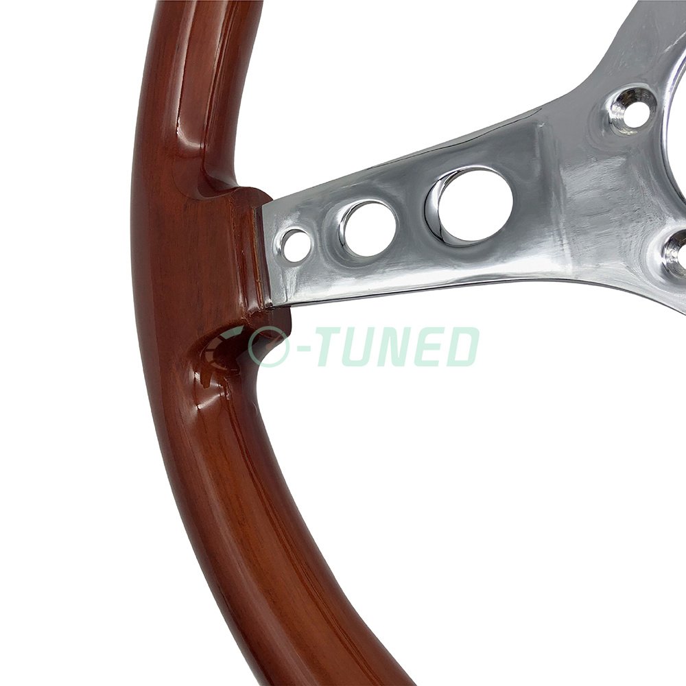 Hot Sale Genuine Wooden Car Steering Wheel 3 Spoke For Classic Car With Chrome Frame