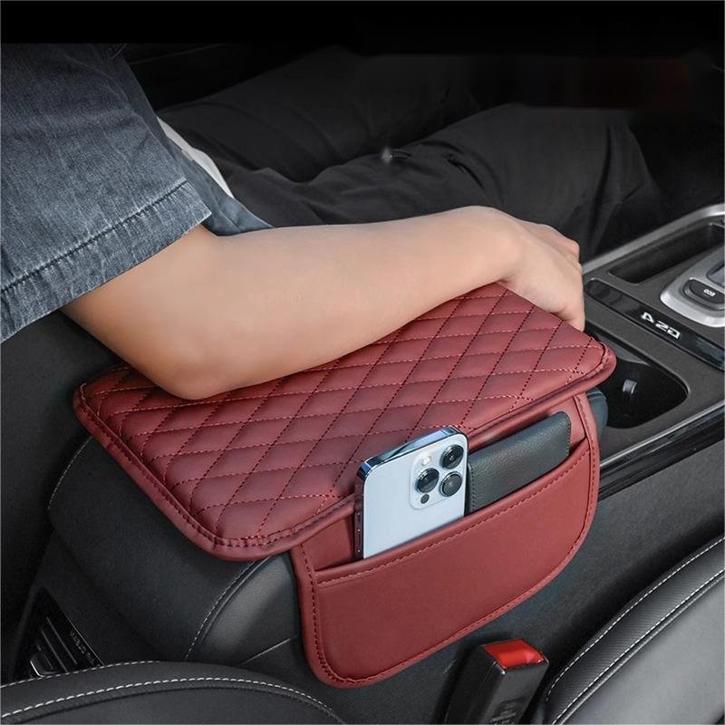 Pu Leather Universal Car Console Central Armrest Soft Pad Cushion Thin Strap Pocket Box Cover