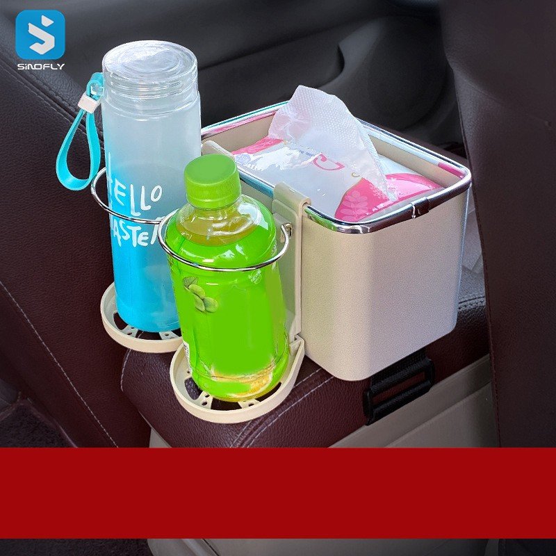 PU Leather Car Armrest Storage Box with Foldable Cup Holders Car Organizer Box for Arm Rest