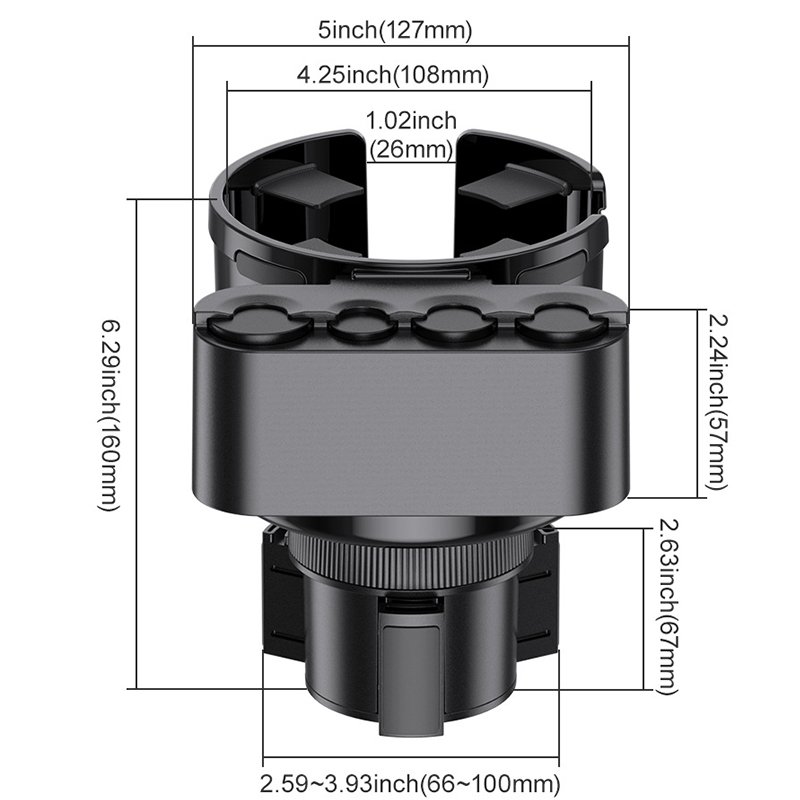 Car Multifunctional Water Cup Holder Large Car Center Console Cup Holder Water Bottle Holder Car Money Box Black ABS Universal