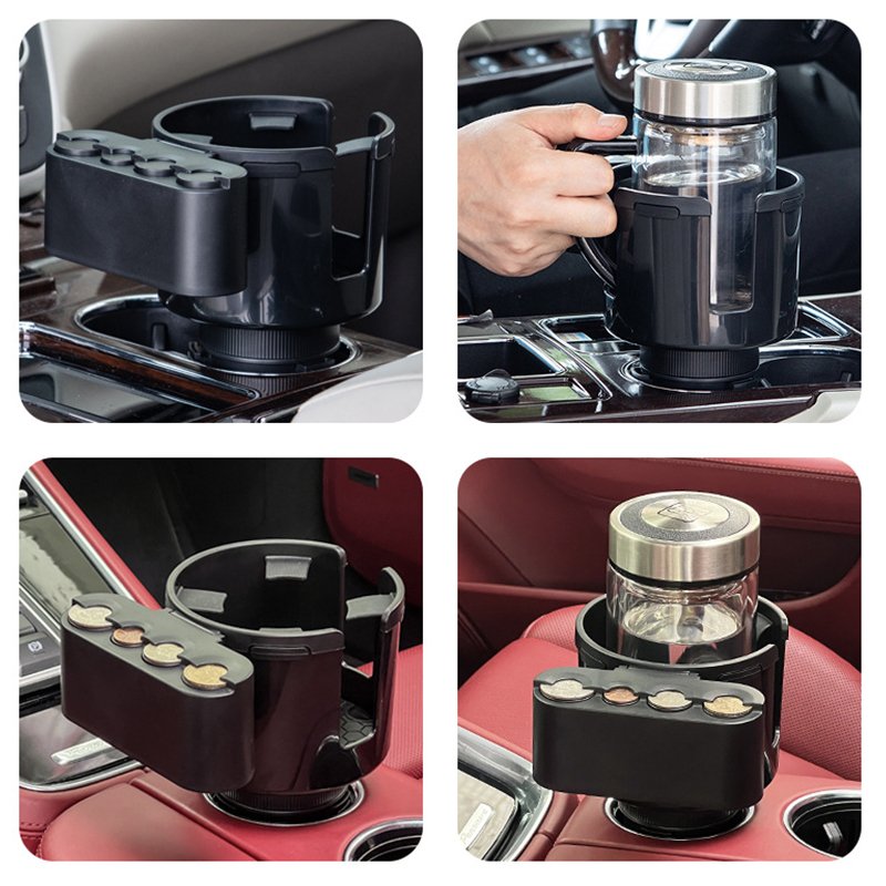 Car Multifunctional Water Cup Holder Large Car Center Console Cup Holder Water Bottle Holder Car Money Box Black ABS Universal