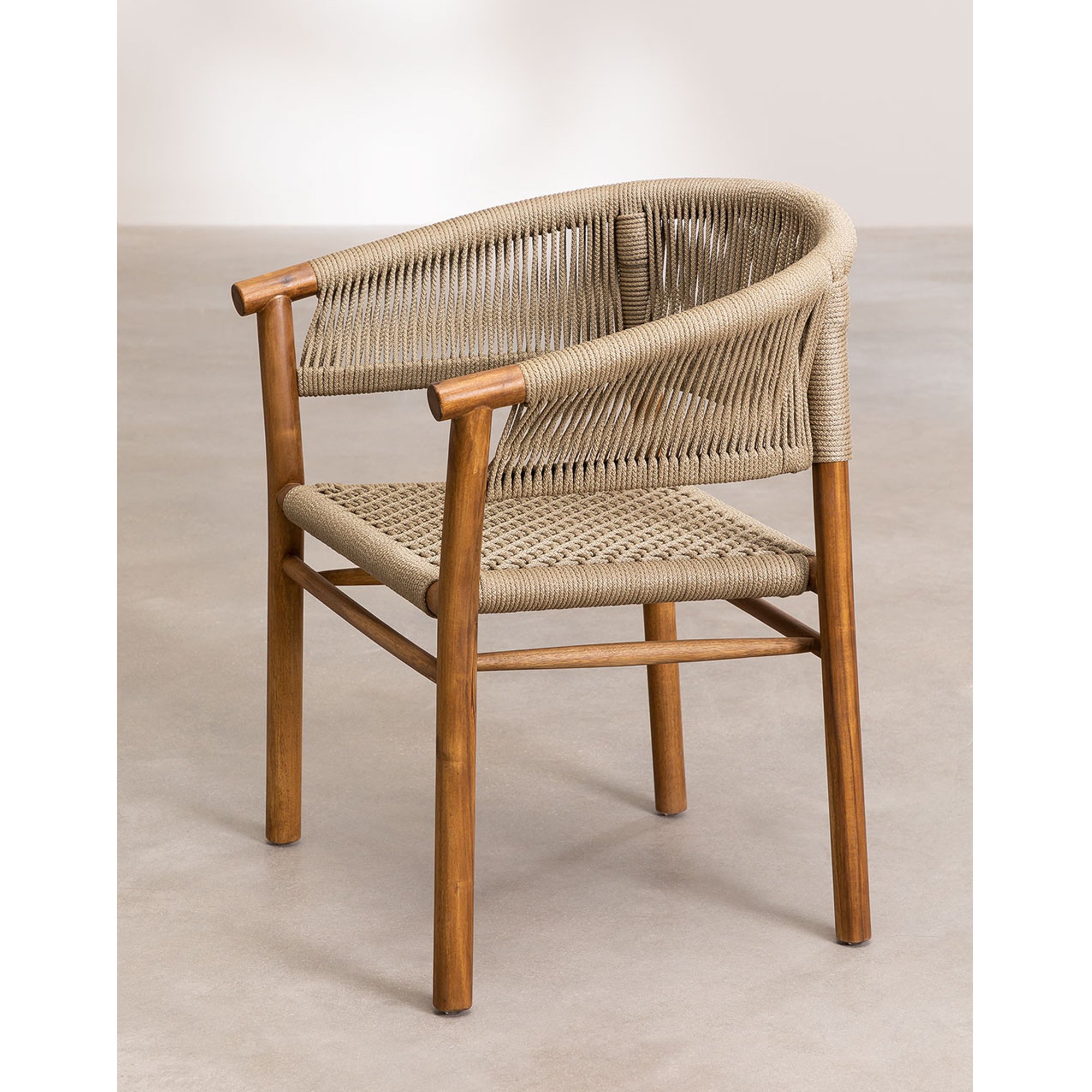 Rope Chair With Armrests Teak Wooden Outdoor Chair - Delia