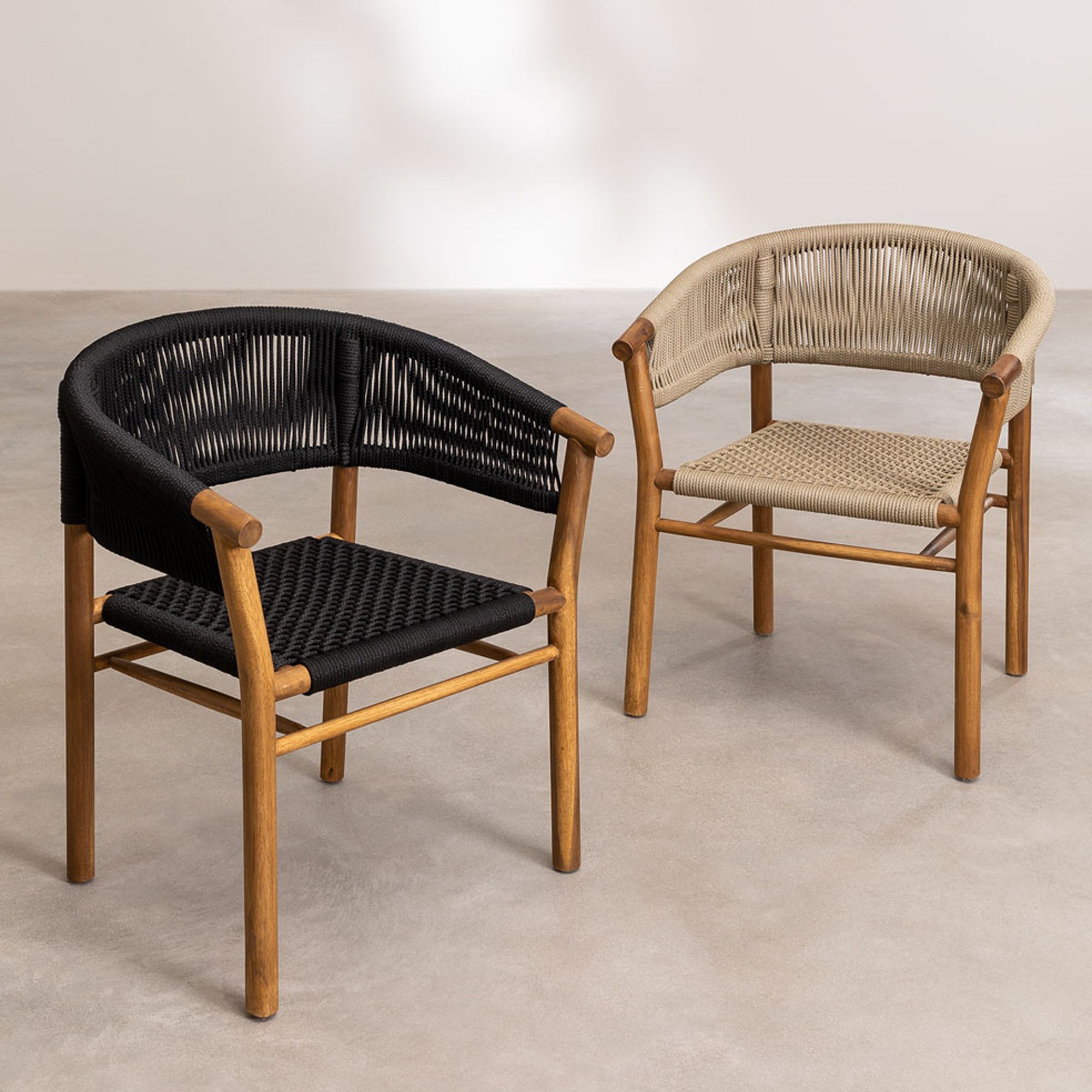 Rope Chair With Armrests Teak Wooden Outdoor Chair - Delia