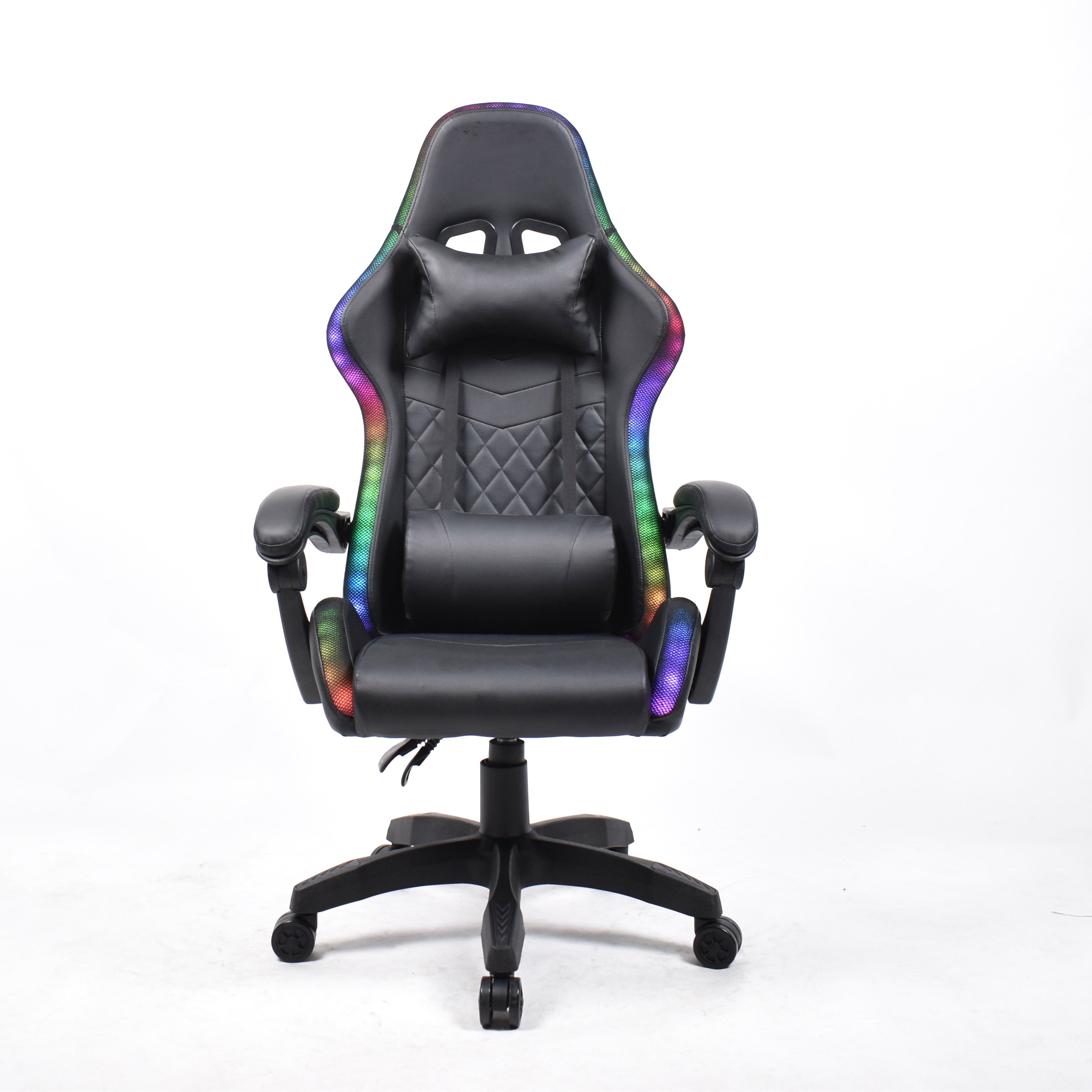 Racing Black Leather Ergonomic Computer Chair High Back Adult RGB Gaming Chair With LED Lights