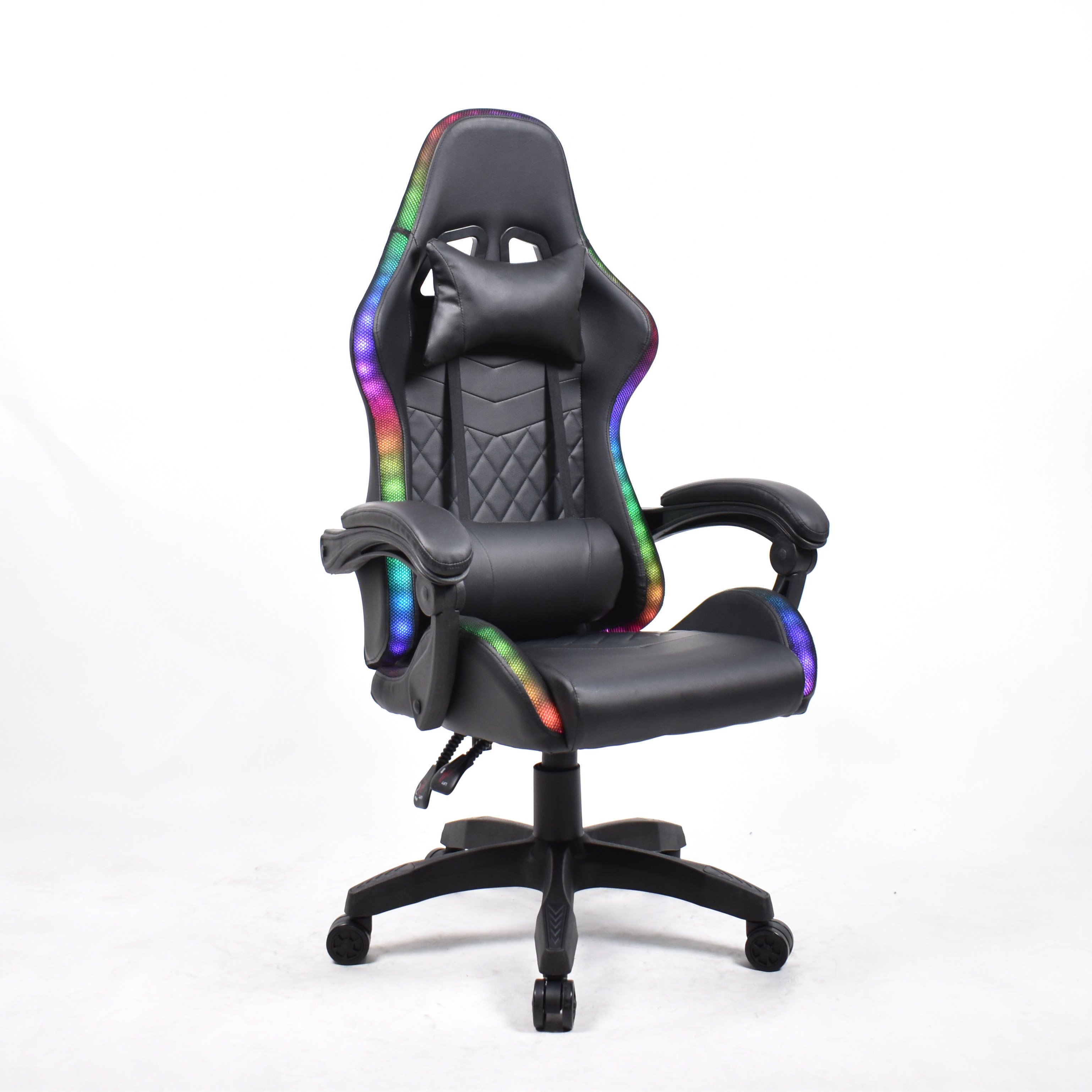 Racing Black Leather Ergonomic Computer Chair High Back Adult RGB Gaming Chair With LED Lights