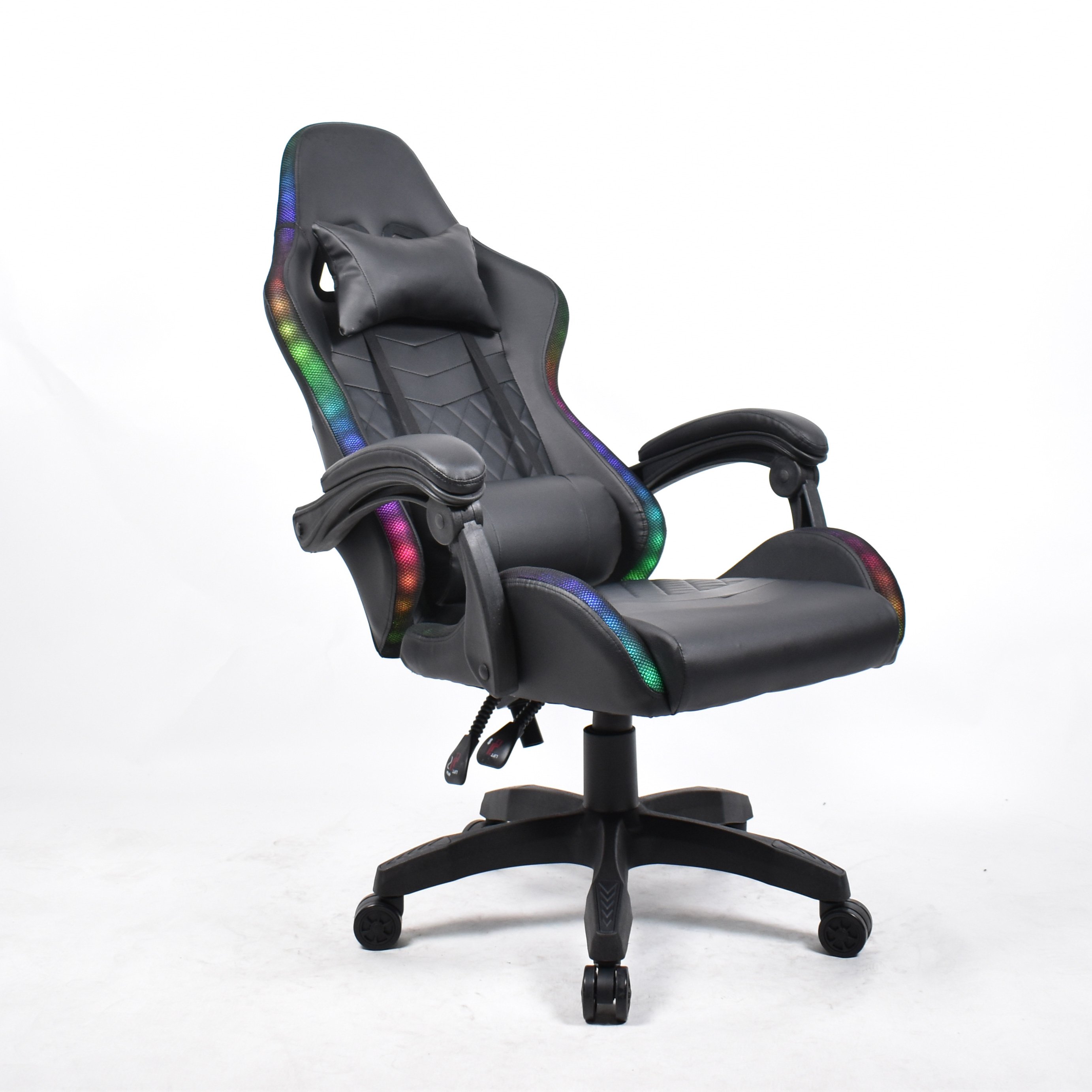 Racing Black Leather Ergonomic Computer Chair High Back Adult RGB Gaming Chair With LED Lights