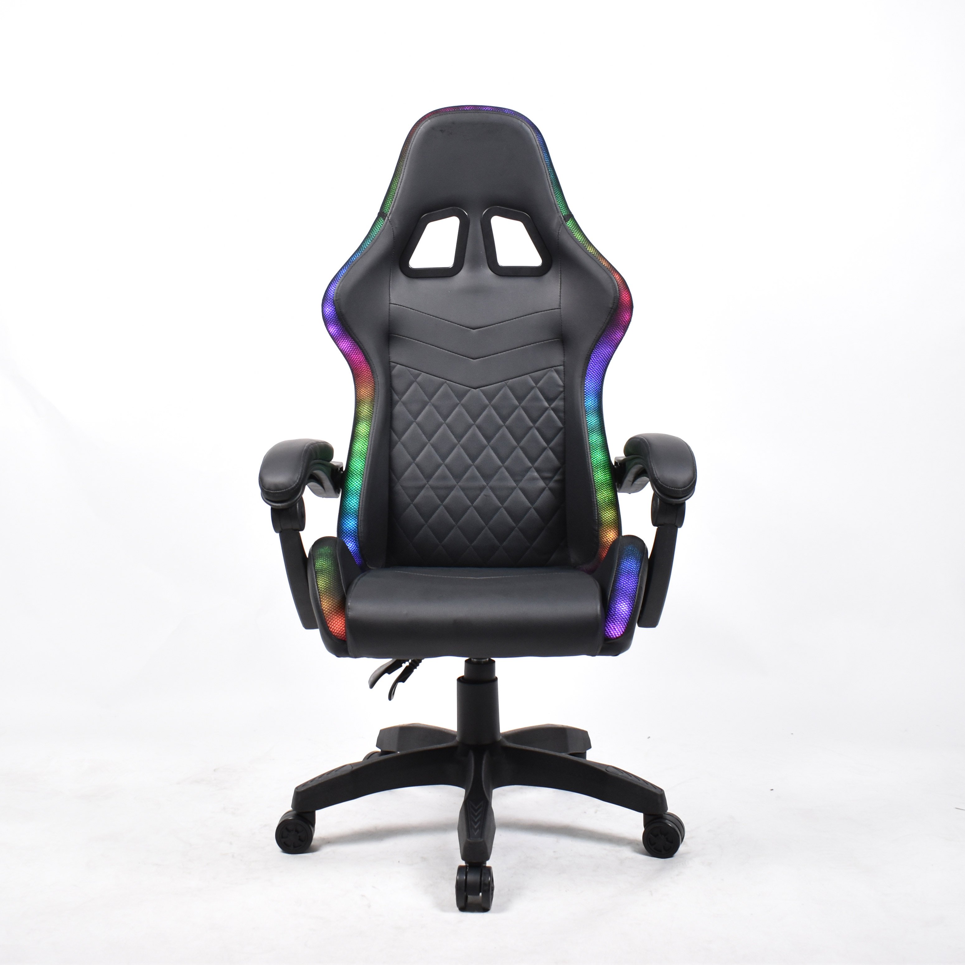 Racing Black Leather Ergonomic Computer Chair High Back Adult RGB Gaming Chair With LED Lights