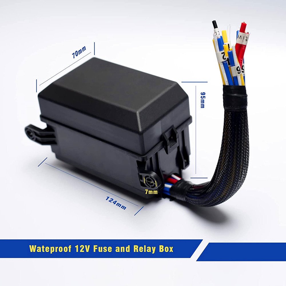 6 Way Fuse and Relay Box with Wiring Harness Waterproof 5 Pin 12V 40A/60A Automotive Car Marine ATO/ATC Auto Fuse Holder Block