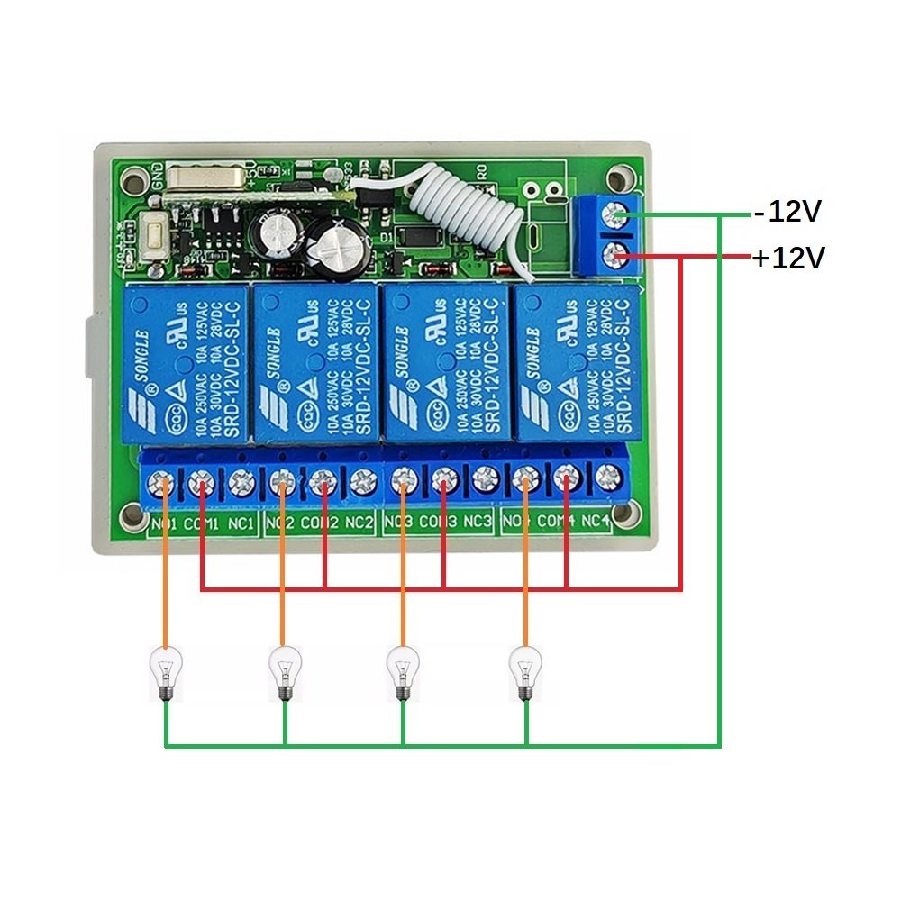 12-24V 4 Channel Universal Remote Controller Kit Rf 433 Mhz Transmitter and Receiver Includes 2 Remote Control for Gates