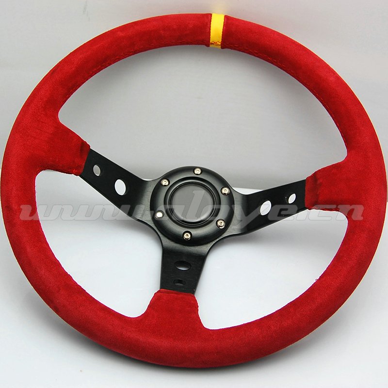 14 Inch Red Suede Deep Dish Car Steering Wheels