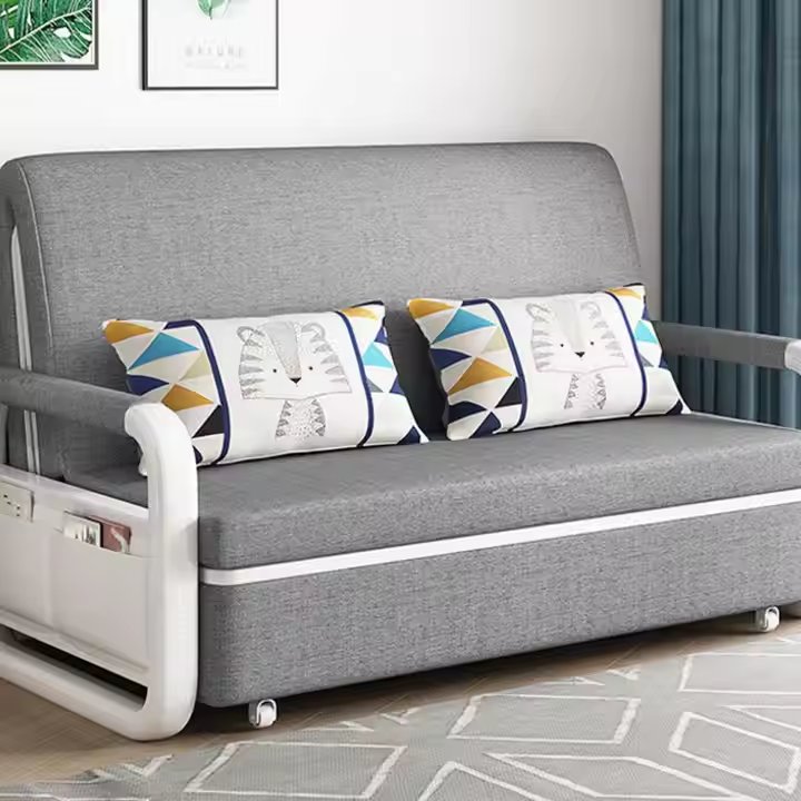 Modern Luxury Fabric Foldable Sofa Cum Bed Metal Frame Multi-Function Folding Sofa Bed With Storage Box and Armrest