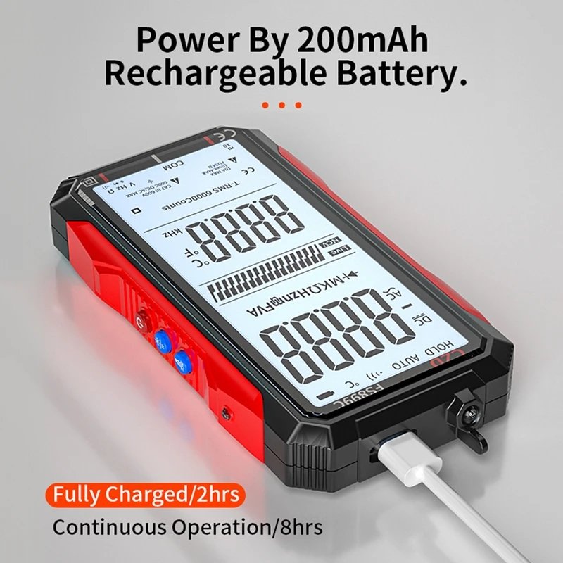 Super Full Screen Rechargeable 6000 Counts Auto Range Digital Professional Multimeter Easy to Read Easy to Operate