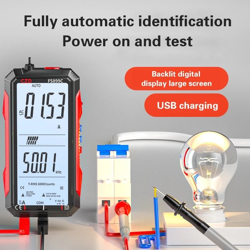 Super Full Screen Rechargeable 6000 Counts Auto Range Digital Professional Multimeter Easy to Read Easy to Operate