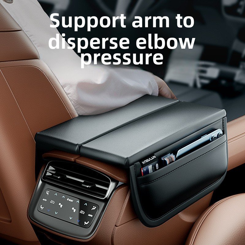 Car Supplies Leather Armrest Box with Heightened Protective Pad Main Driver Elbow Rest Folio Storage Front Cup Holder Function