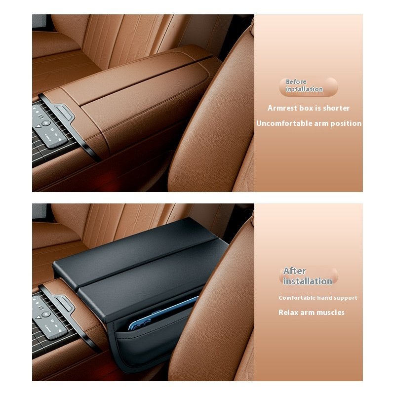 Car Supplies Leather Armrest Box with Heightened Protective Pad Main Driver Elbow Rest Folio Storage Front Cup Holder Function