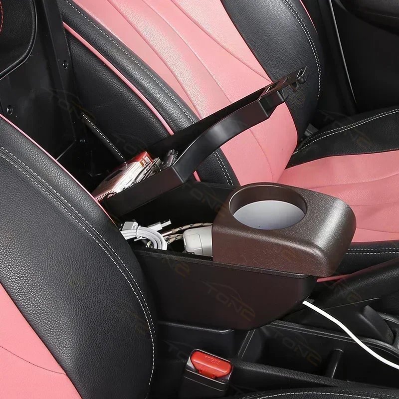 TONC Elevate Your Ford Fiesta with Custom ABS Armrest Console-Premium Comfort with Dual USB Ports,Cup Holder,and Dual Storage