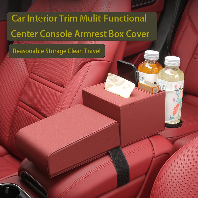 Mulit-functional 3 in 1 Car Armrest Pad Covers and Tissue Box and Elbow Rest Car Interior Trim Center Console Armrest Box Cover