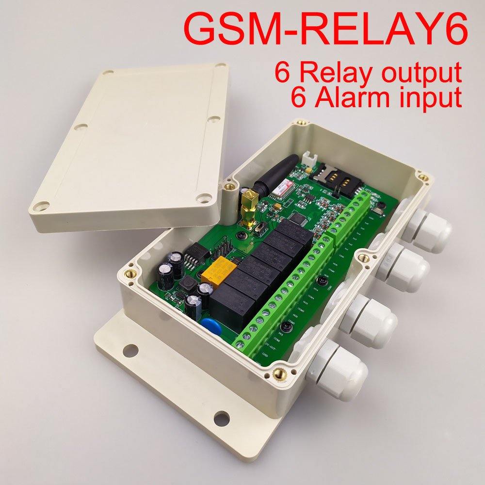 GSM-RELAY6 GSM Remote Controller 6 RELAY Output 6 Alarm Input Battery Support Power Failure Alert