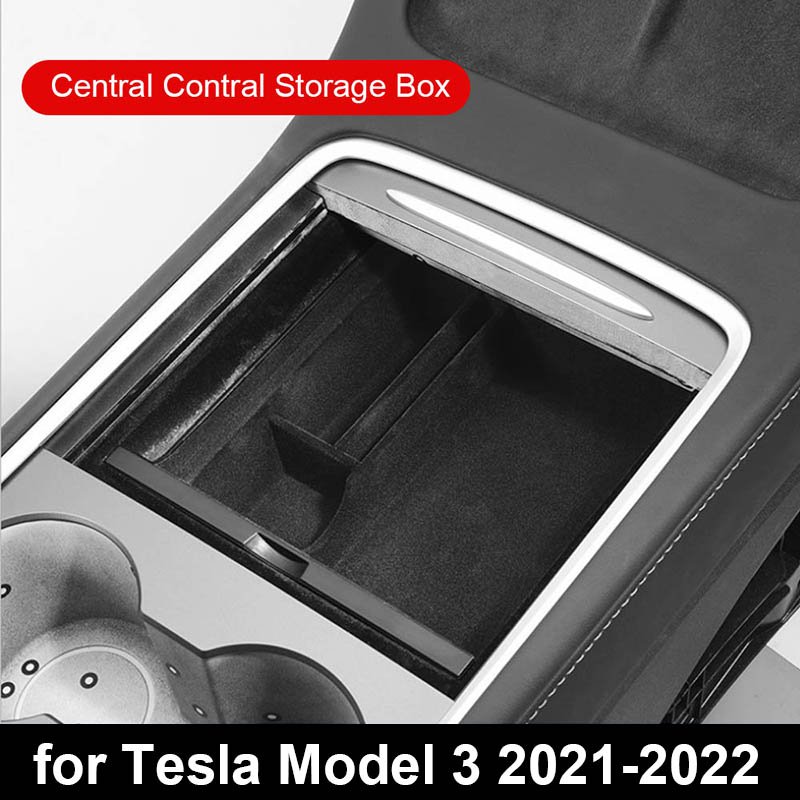 Central Control Armrest Storage Box Flocking ABS Anti-Skid Shockproof Hidden Storage Organizer Box Accessories for Model 3