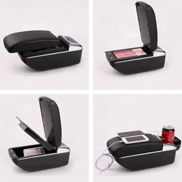 Japan Car Double Layers Slide 7 USB Design Black Pu Leather Car Armrest Console Box for Toyota Town Ace