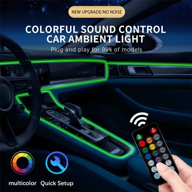 Multi-colors Car Interior Decoration LED Fiber Optic Lights Remote Control USB Cold Light Music Rhythm Ambient Lighting