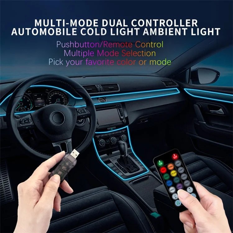 Multi-colors Car Interior Decoration LED Fiber Optic Lights Remote Control USB Cold Light Music Rhythm Ambient Lighting