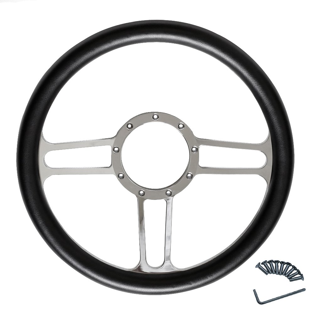 Car Steering Wheel FITS Half Wrapped 'VINTAGE' STYLE Classic Billet Chrome Leather 14" Fits Most 1967-94 GM Style Steering Round
