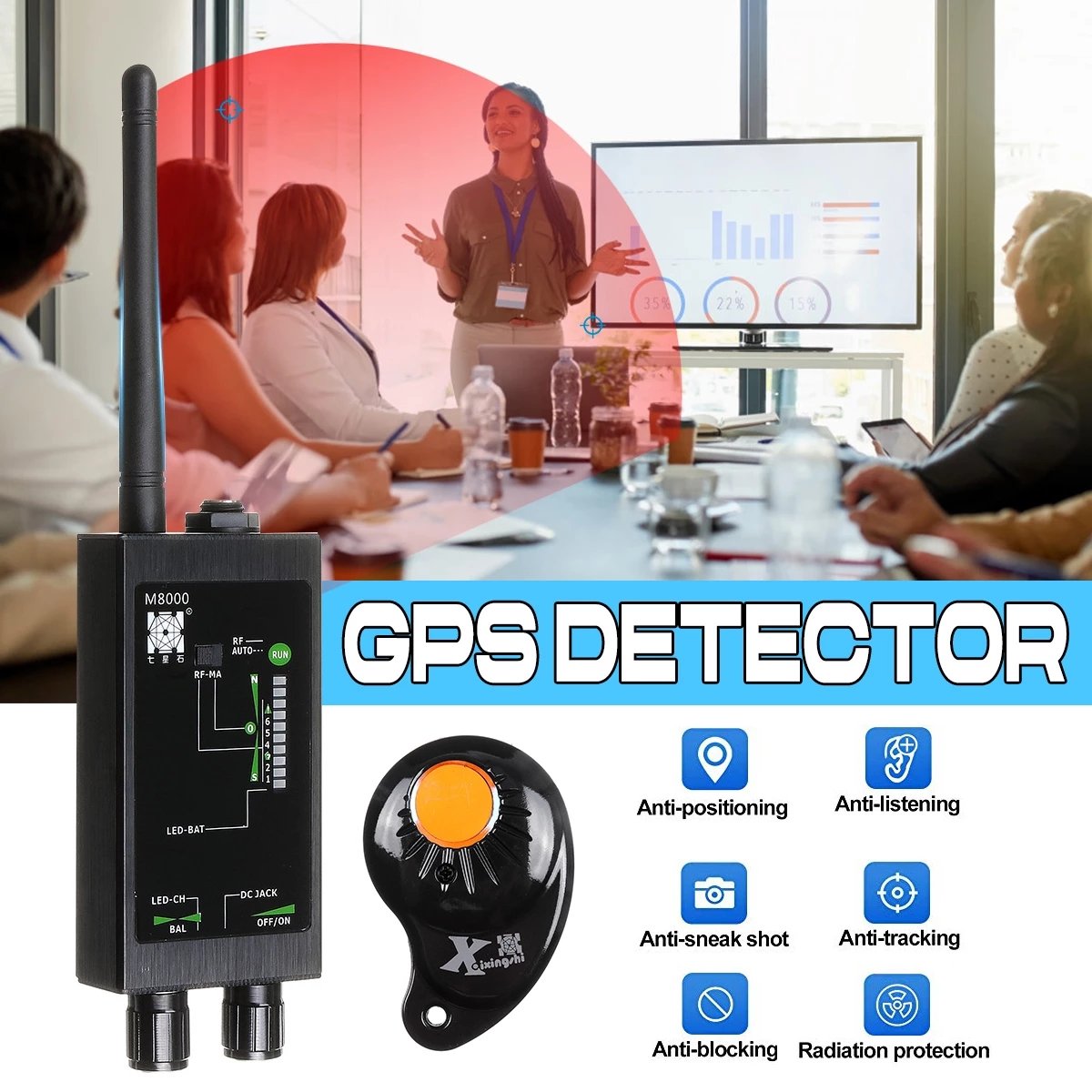 M8000 Portable Handheld Anti-tracking Auto Strong Magnetic Car GPS Wireless Signal Detector Wifi Camera Scanner Finder Detector