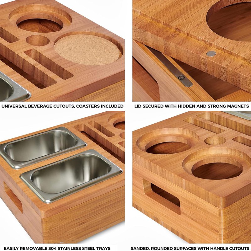 Bamboo Couch Cup Holder Tray,Solid Wood Couch Tray Organizer with Drink Cup Holder,Sofa Armrest Tray