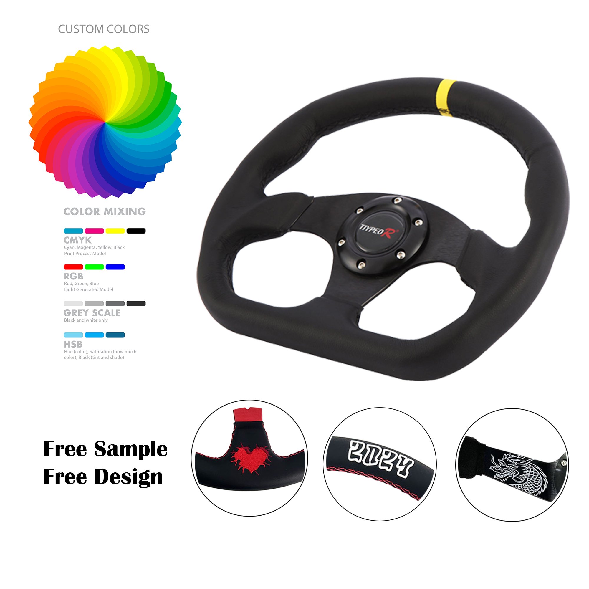 tiypeor Customizable general purpose Part Car Modification steering wheel 350MM Leather Racing Suede Sport Steering Wheel