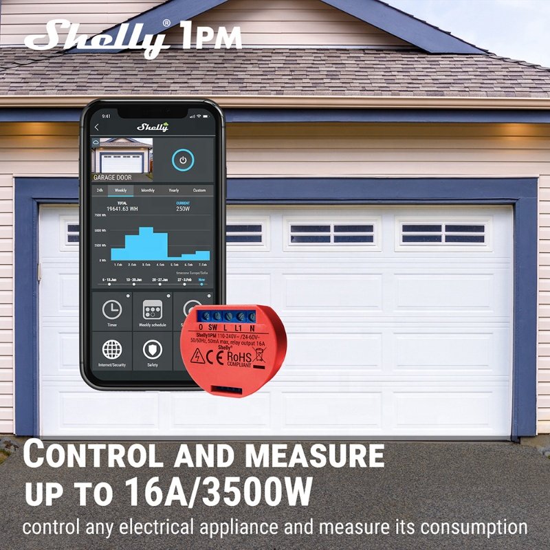 Shelly 1PM Smart Module Relay Switch Remote Control Wifi Light Switch Smart Life App Mini Smart Switch