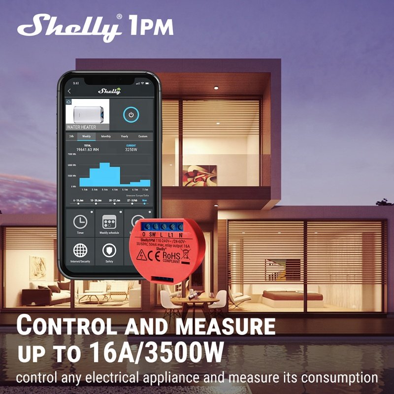 Shelly 1PM Smart Module Relay Switch Remote Control Wifi Light Switch Smart Life App Mini Smart Switch