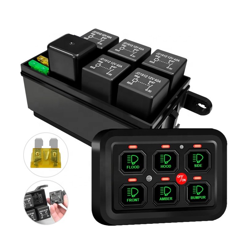 Universal Car LED Light 6 Gang Switch Panel on OFF Fused Control Power System Electronic Relay System for Jeep Wrangler UTV