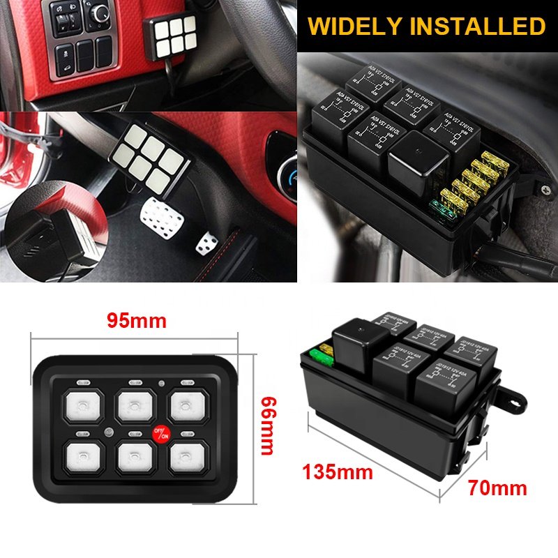 Universal Car LED Light 6 Gang Switch Panel on OFF Fused Control Power System Electronic Relay System for Jeep Wrangler UTV