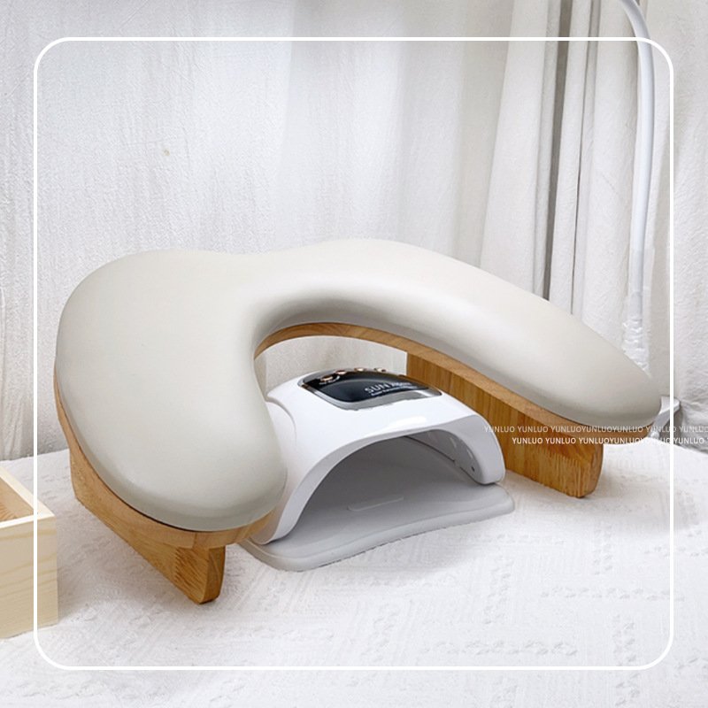 Wholesale 2024 Luxury Professional Microfiber Leather Nail Arm Rest Holder PU Manicure Hand Pillow U-Shape Design Raw Wood Nail