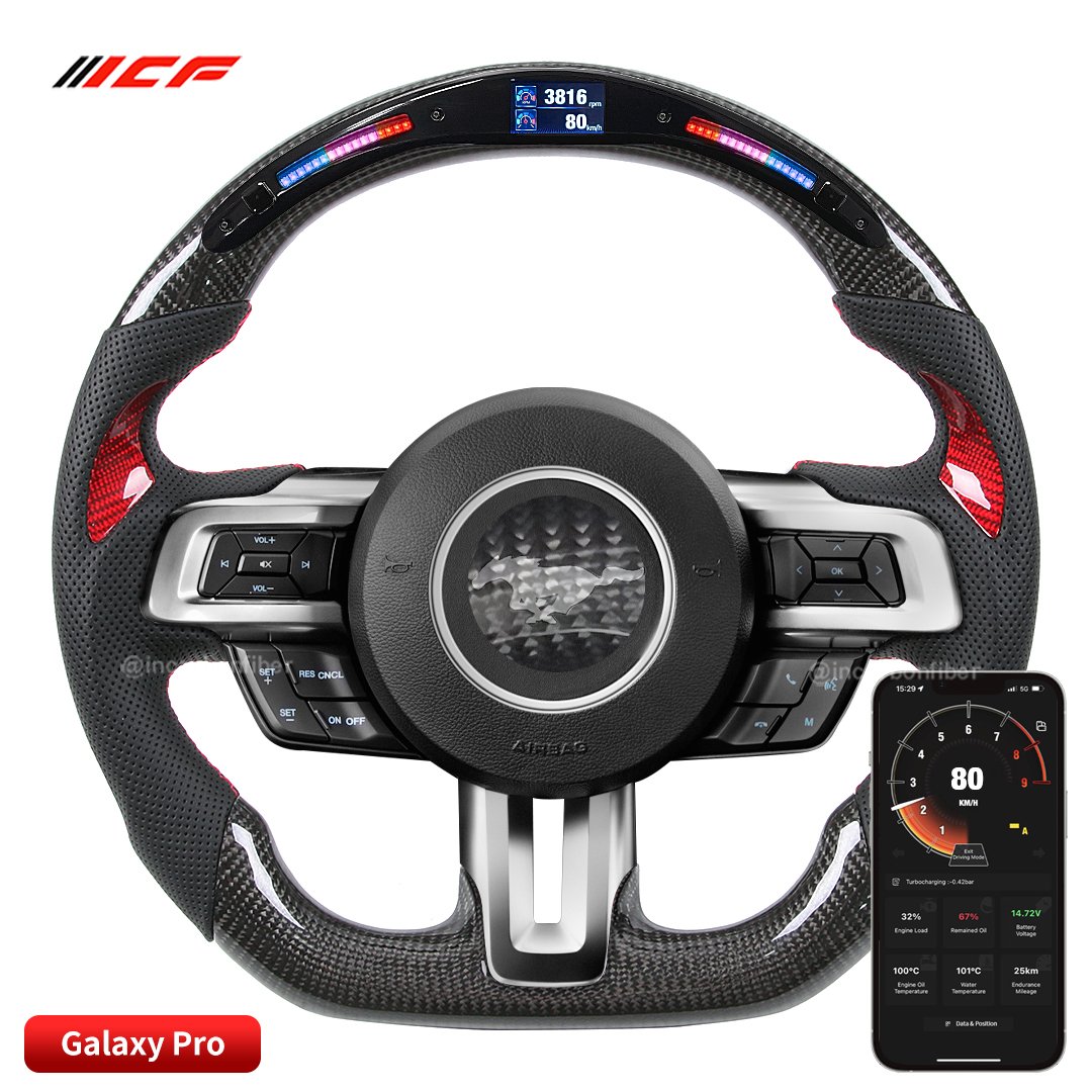 100% Real Carbon Fiber LED Steering Wheel for mustang