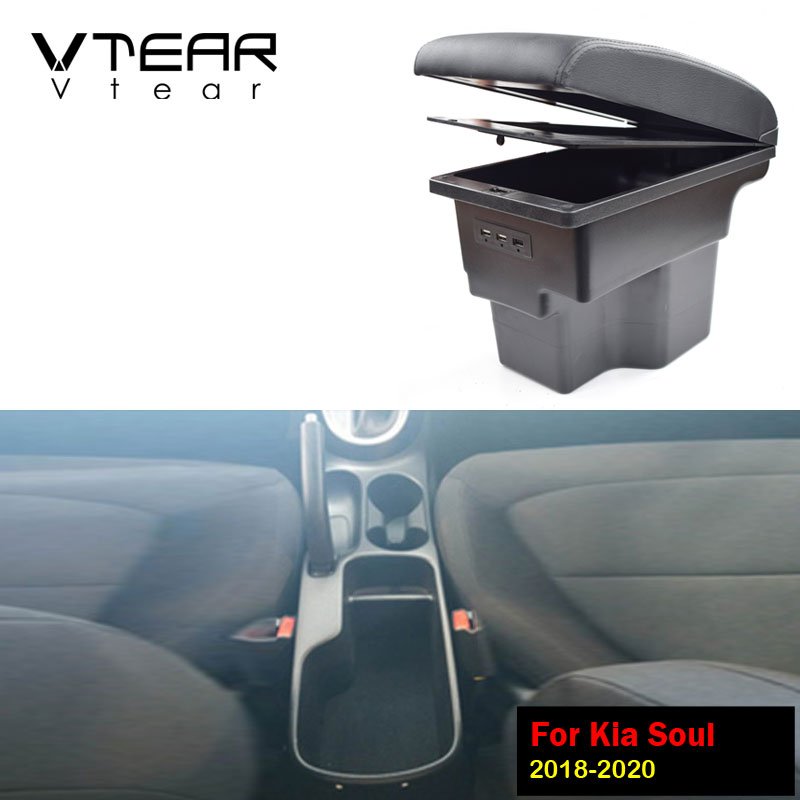 Vtear Auto Armrest Center Console Box Storage Container Case USB Car-Styling Interior Accessories Decoration Parts for Kia Soul