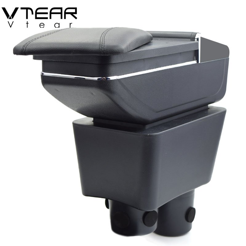 Vtear for nissan Almera Armrest Leather Central Store Storage Box Red Thread Car-styling Interior ABS Arm Rest Accessories