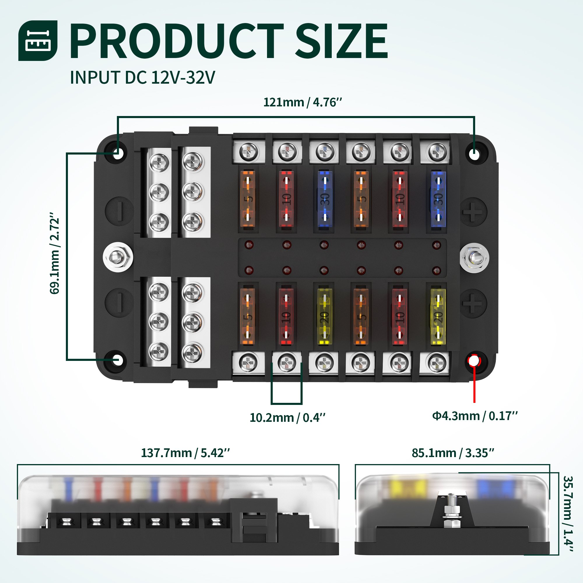 12 Position Fuse Holder Waterproof 12 Way Auto Electrical Fuse Box With Light for Car Boat Automotive