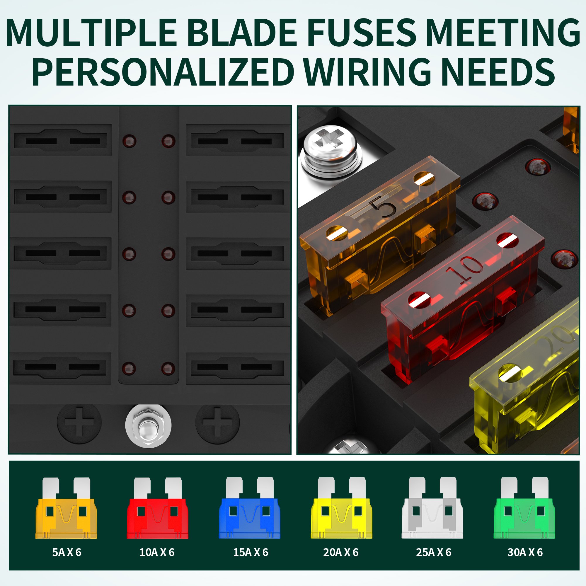 12 Position Fuse Holder Waterproof 12 Way Auto Electrical Fuse Box With Light for Car Boat Automotive