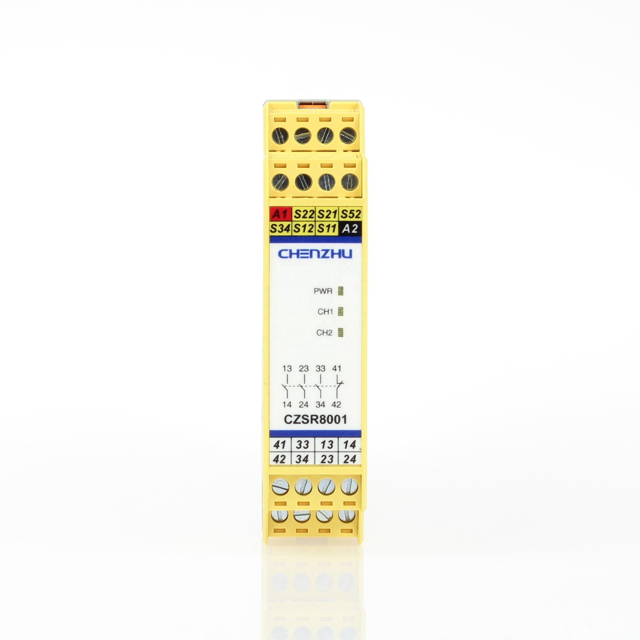 CZSR8001-2A2B E-Stop Button, Safety Gate | 24V DC/AC | 2NO+2NC | Auto/Manual Reset Safety Relay