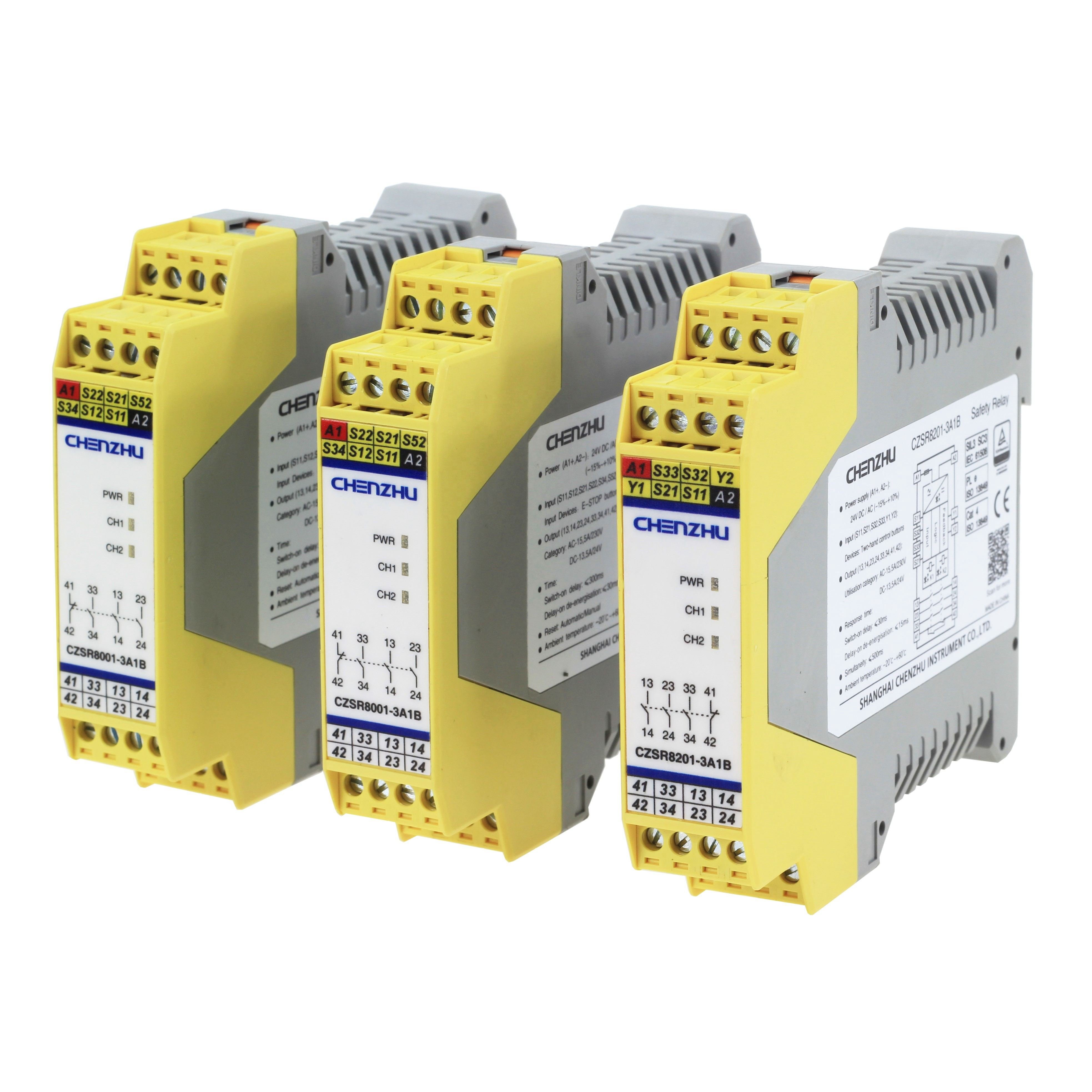 CZSR8001-2A2B E-Stop Button, Safety Gate | 24V DC/AC | 2NO+2NC | Auto/Manual Reset Safety Relay