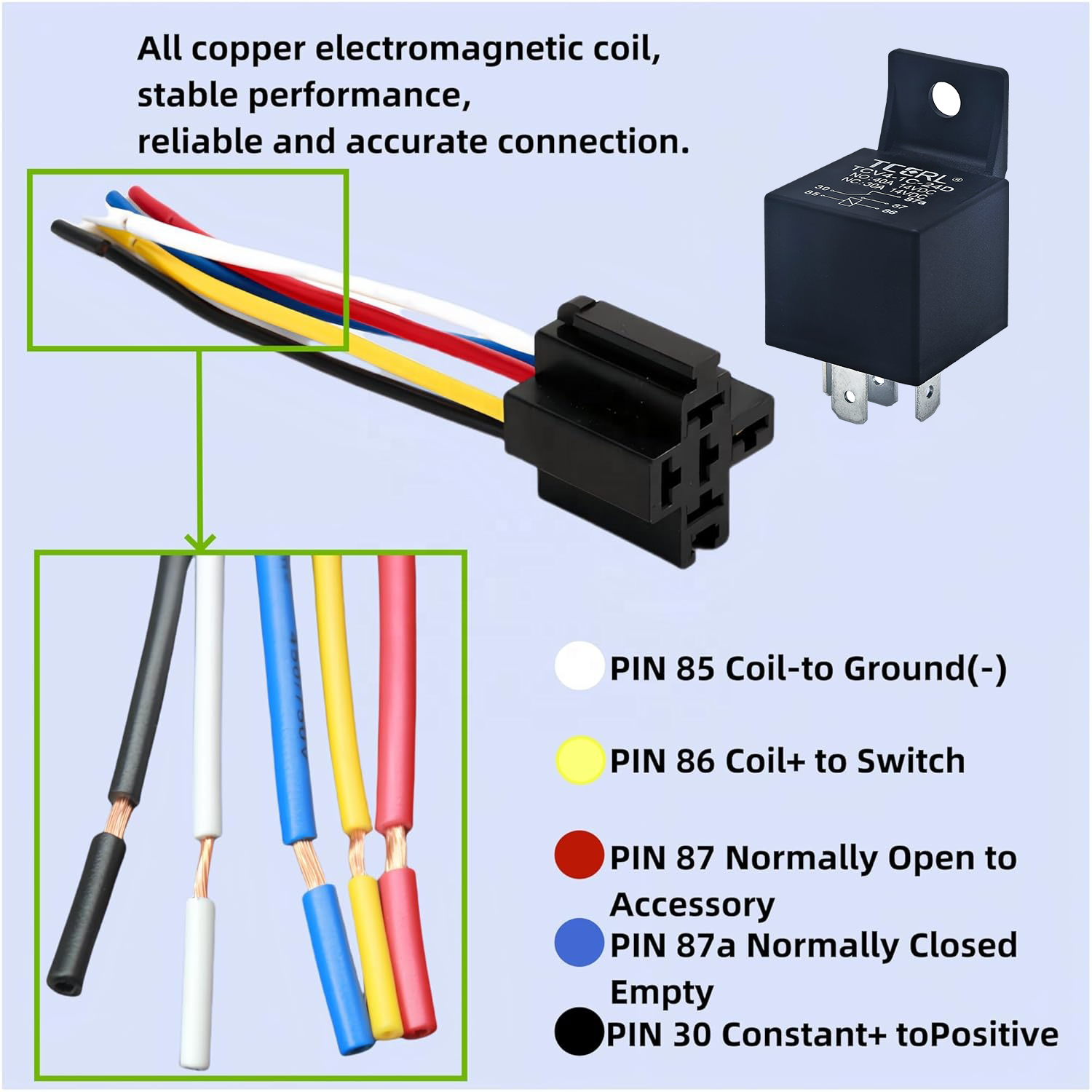 JD1914 12V 40A 5-Pin SPDT Relay Harness Receptacle Miniature Interlocking Automotive 5-Pin Relay Connector Cars Trucks Relays