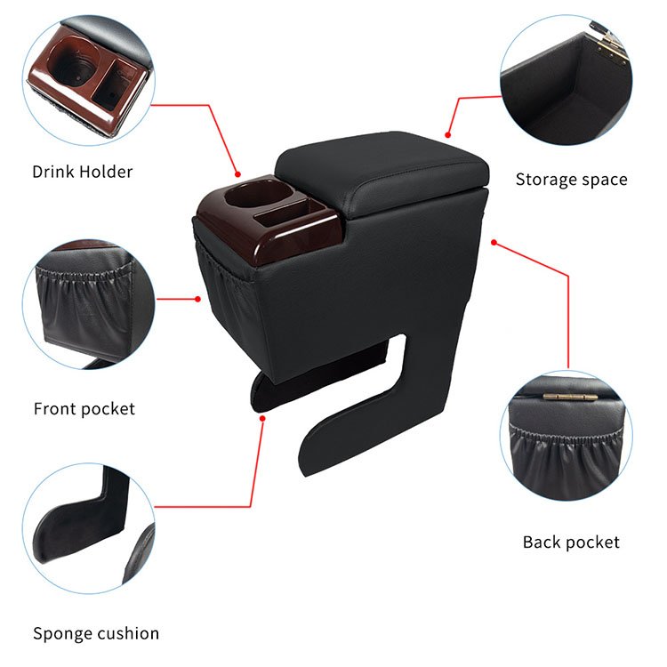 Senbolia Car Universal Center Armrest Box New Design Arm Center Console Storage Box With Water Cup Holder