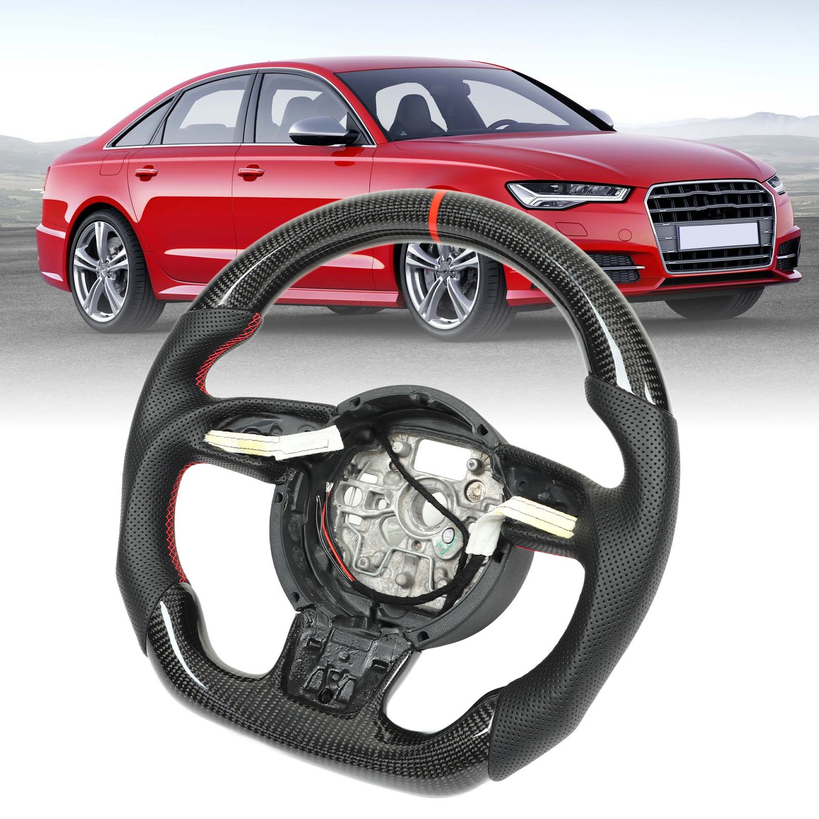 Carbon Fiber Heated Steering Wheel Perforated Leather Steering Wheel for Audi C7 4G A6 A7 S6 S7 2011 to 2018