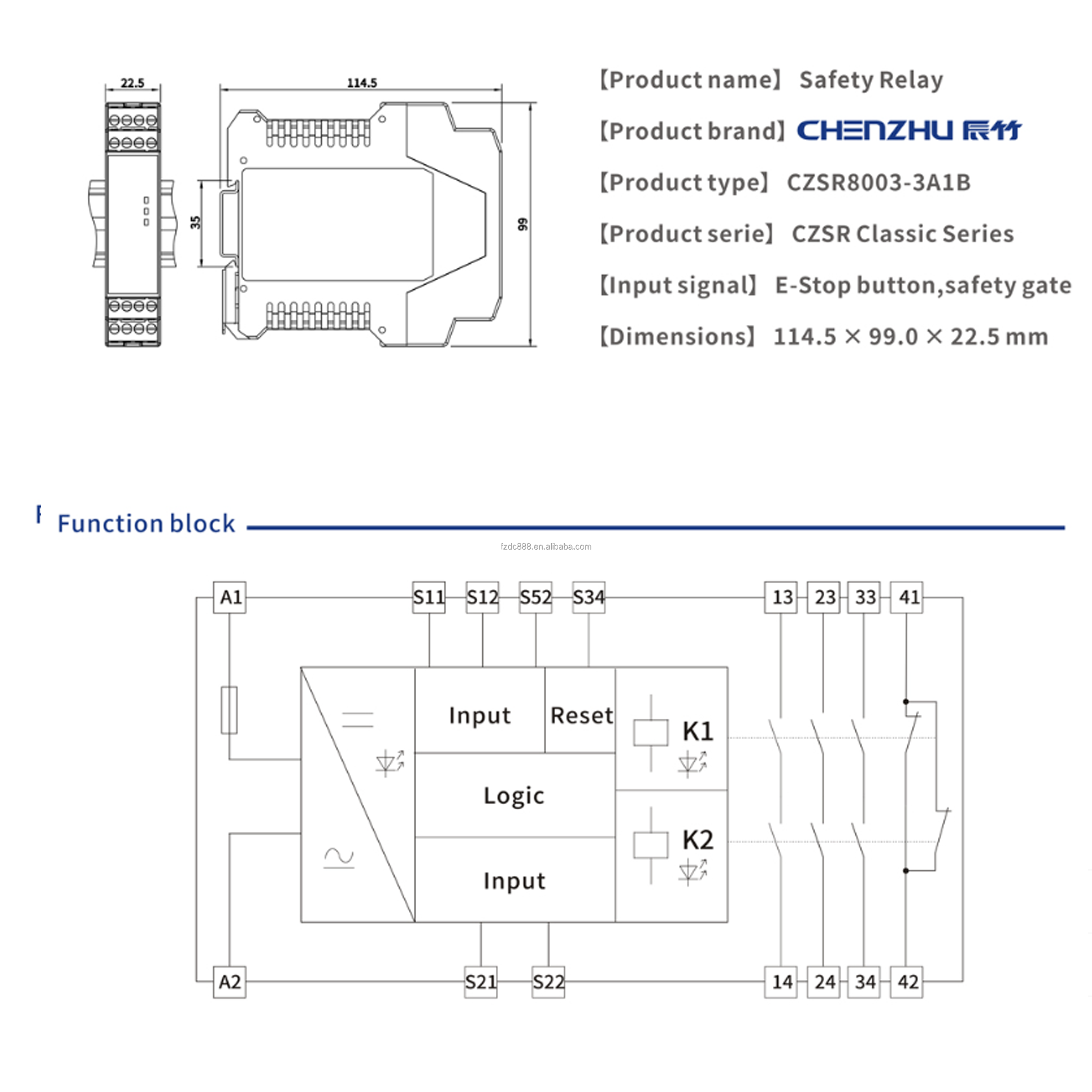 Chen Zhu CZSR8003-3A1B Safety relay Electric relay For The Application Of E-Stop Button And And Control Circuits