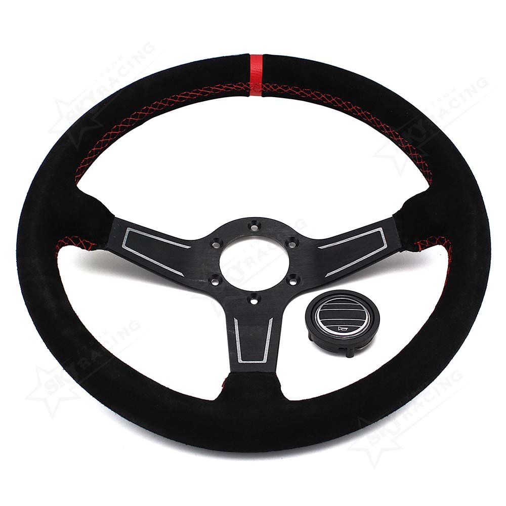 Most popular suede leather steering wheel tuning aluminum light dish steering wheel red stripe