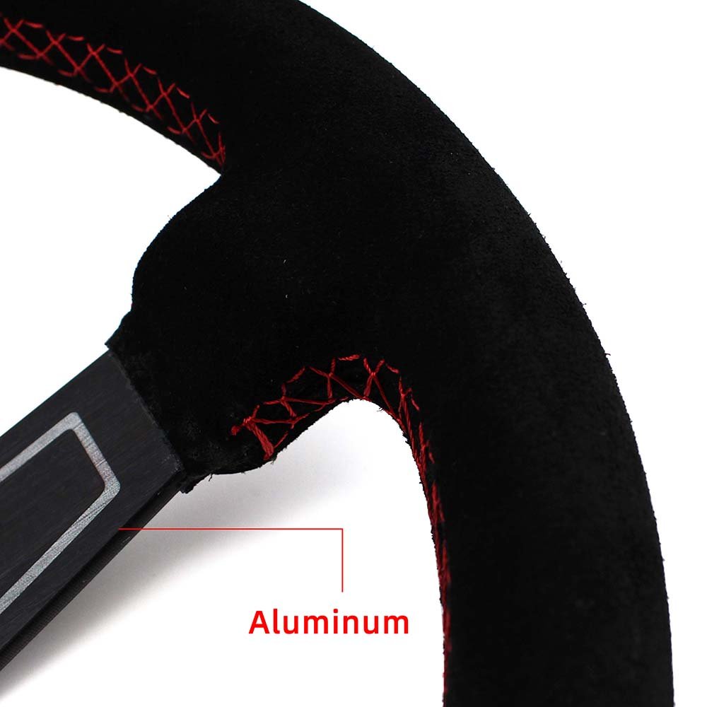 Most popular suede leather steering wheel tuning aluminum light dish steering wheel red stripe