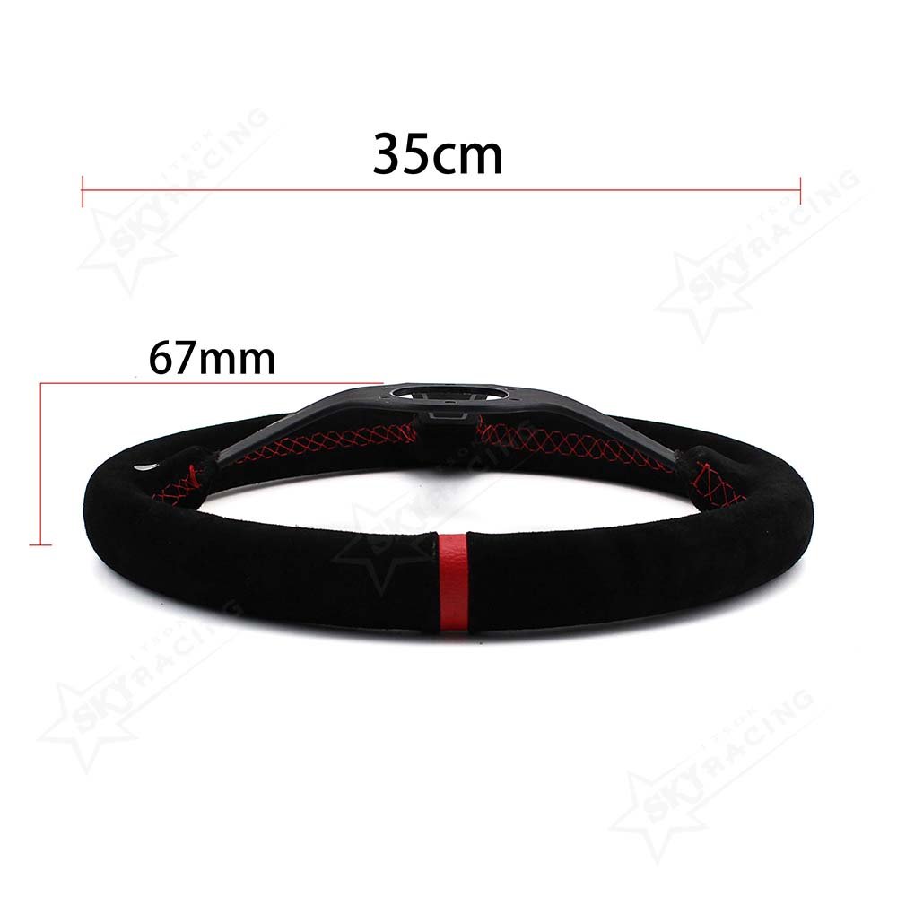 Most popular suede leather steering wheel tuning aluminum light dish steering wheel red stripe