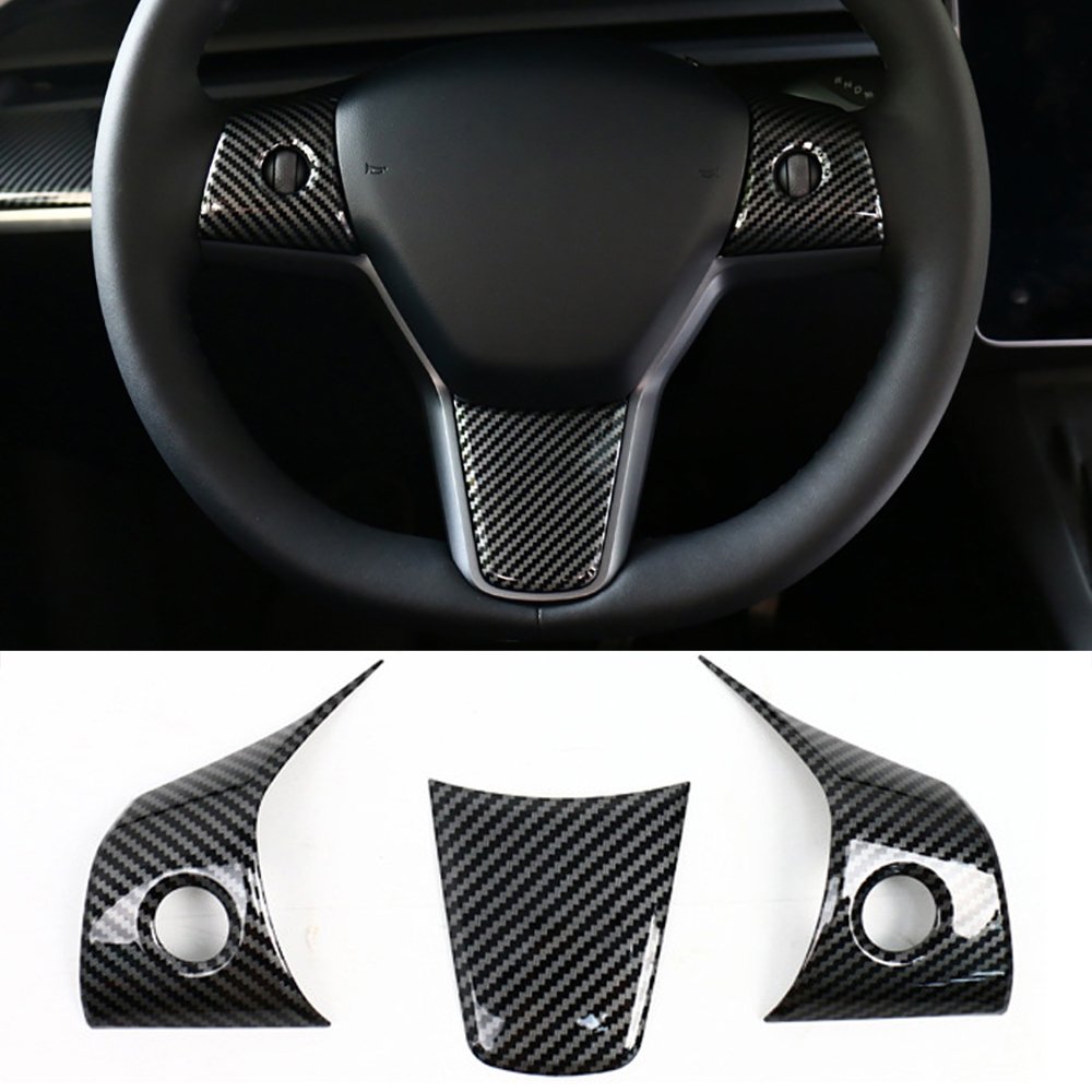 For Tesla Model 3/Model Y Carbon Fiber Car Steering Wheel Patch Decoration Cover Trim Interior Auto Accessories